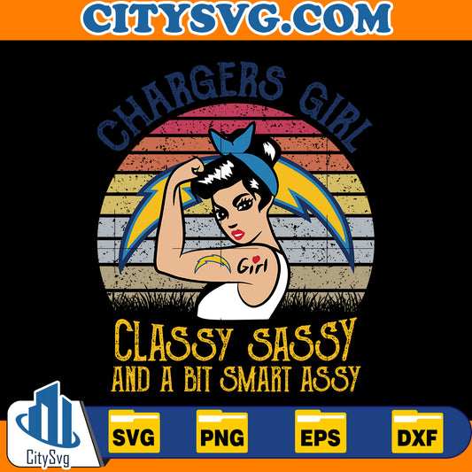 Chargers Girl Classy sassy and a bit smart assy Svg, Los Angeles Chargers Svg