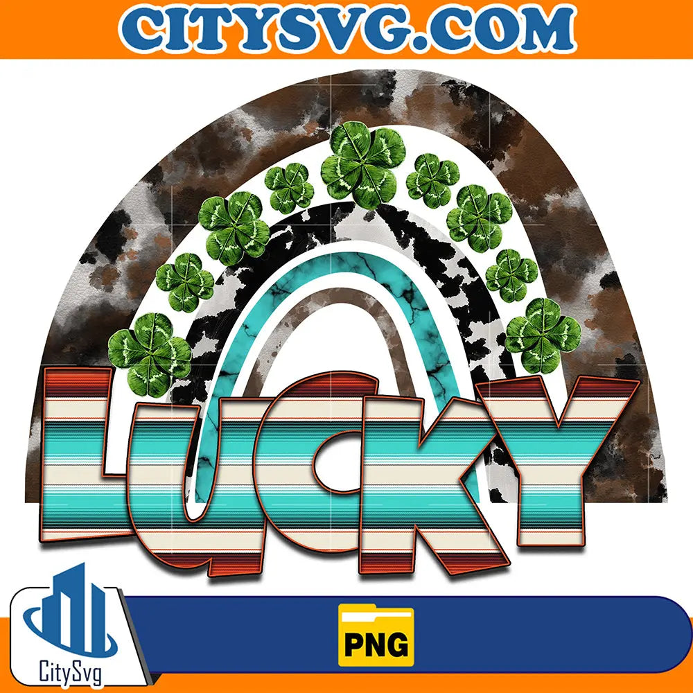 LuckyCowhideRainbowStPatricksDaySublimationPng