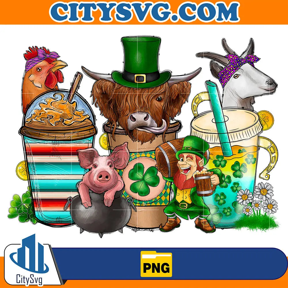 LuckyShamrocksCoffeeStPatricksDaySublimationPng