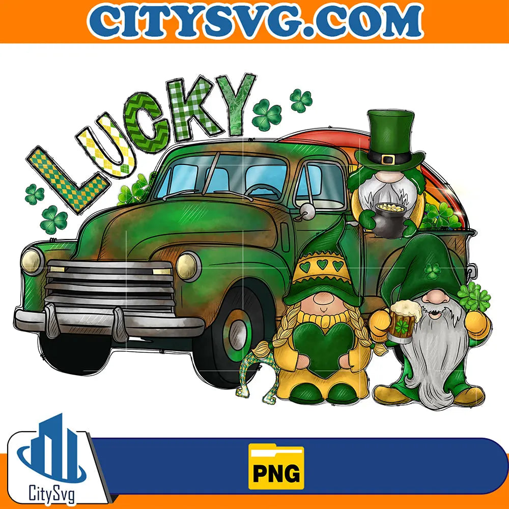 LuckyTruckGnomeStPatricksDaySublimationPng