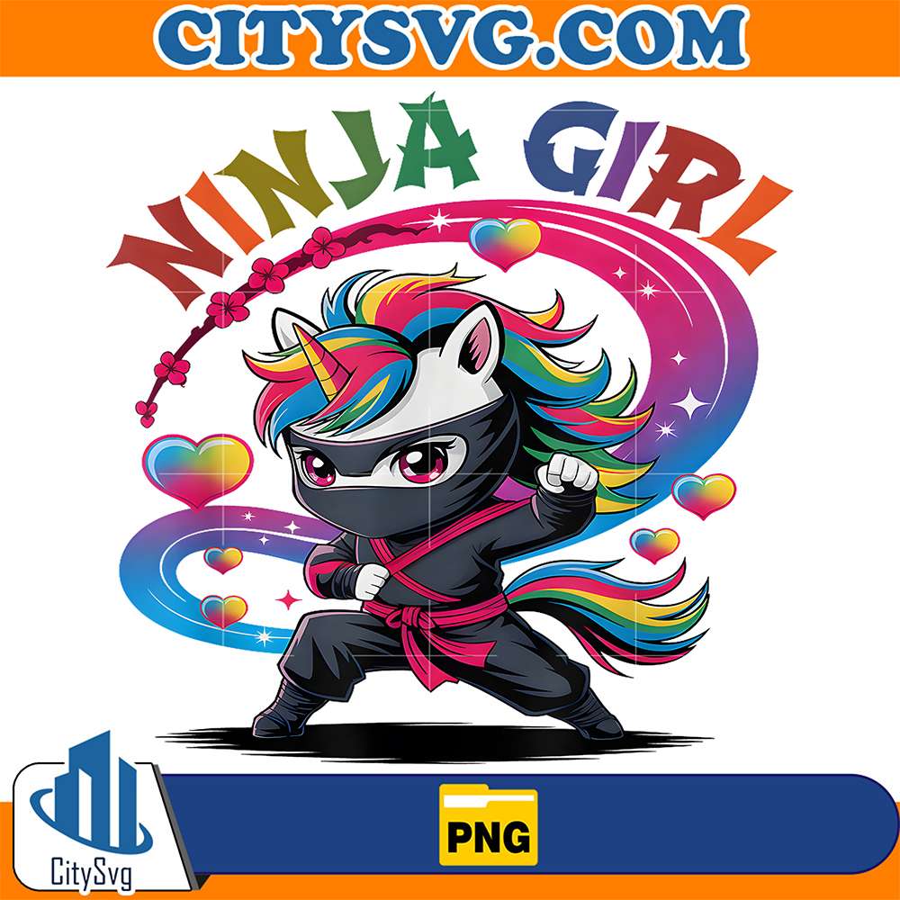 Magical-Ninja-Girl-Unicorn-Rainbow-Ponytail-Princess-Crew-Png