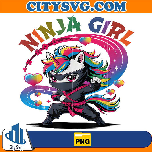 Magical-Ninja-Girl-Unicorn-Rainbow-Ponytail-Princess-Crew-Png