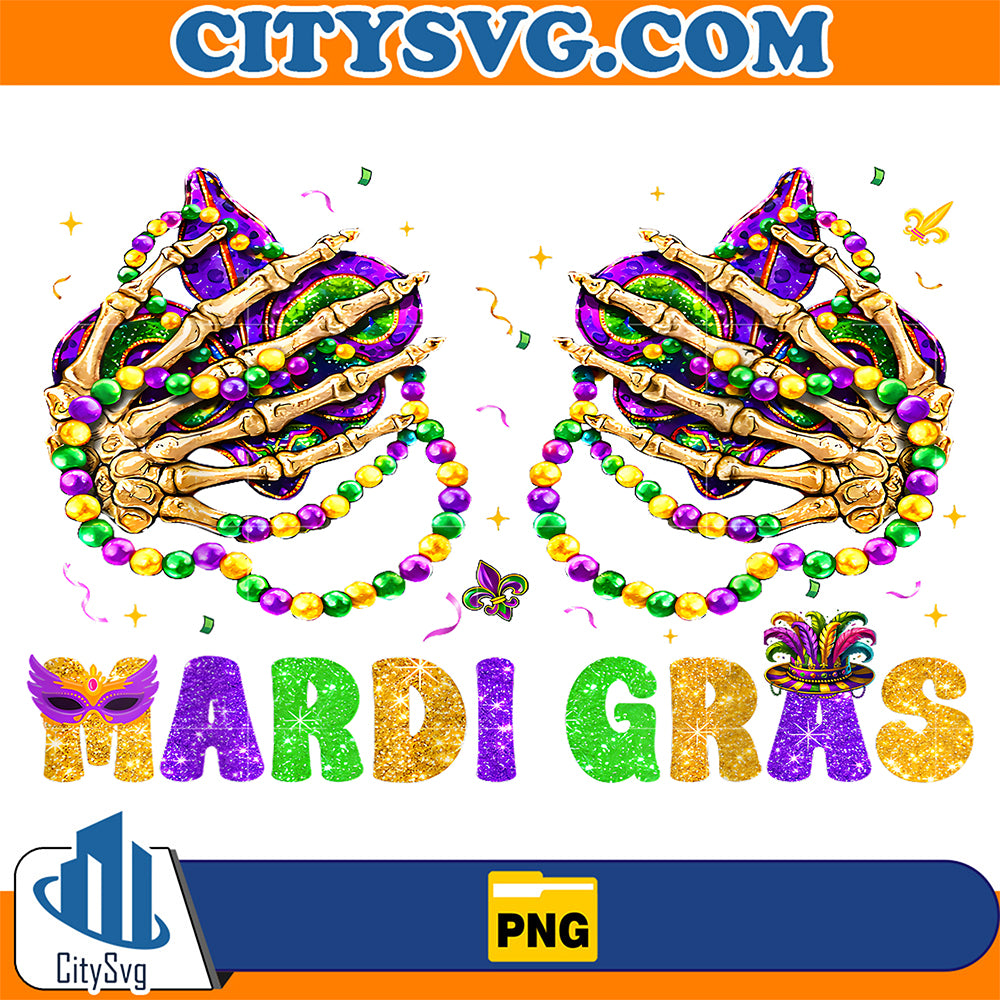 Mardi-Gras-Skeleton-Beads-Fleur-De-Lis-Women-Carnival-Png