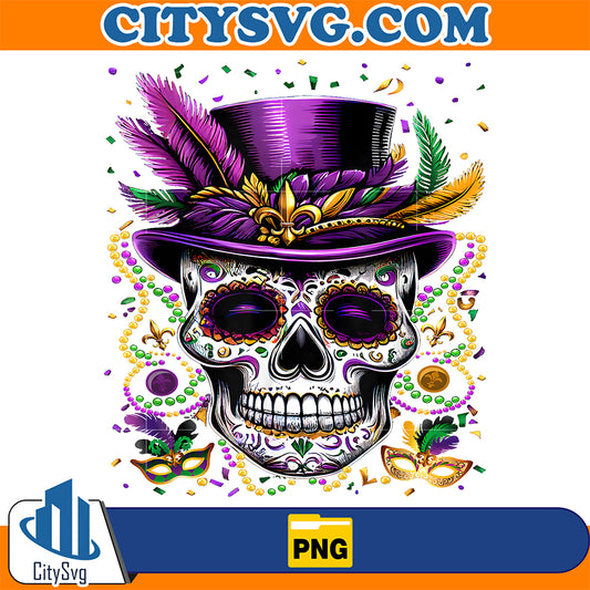 Mardi-Gras-Skull-Top-Hat-Beads-Mask-New-Orleans-Louisiana-Png