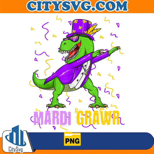 MardiGrasDabbingTRexDinosaurMardiGrawrBeadPng