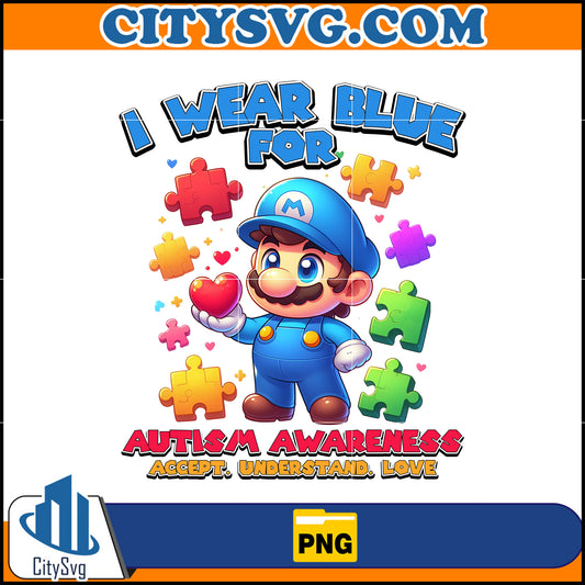 MarioIWearBlueForAutismAwarenessAccept.Understand.LovePng