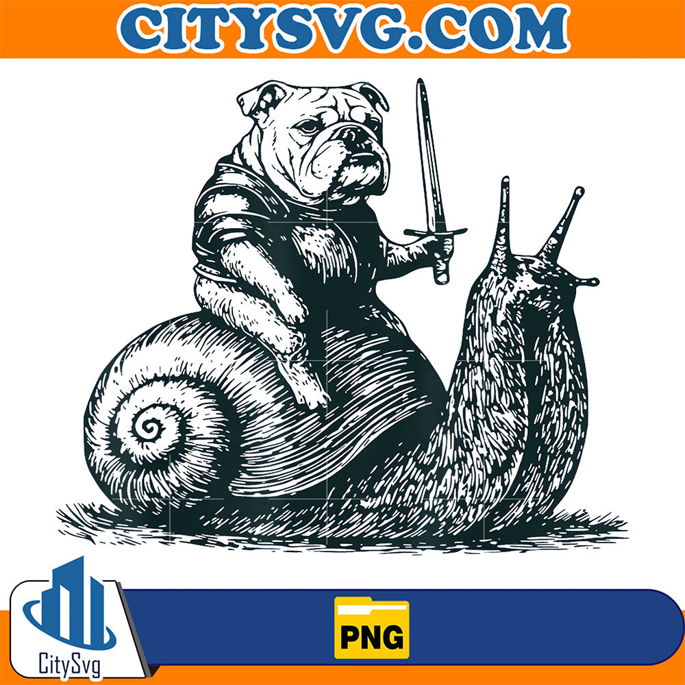 Medieval-Bulldog-Knight-Riding-Snail-Vintage-Funny-Dog-Meme-Png