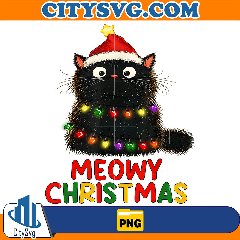 Meowy-Christmas-Tree-Lights-Black-Cat-Xmas-Cat-Lover-Png