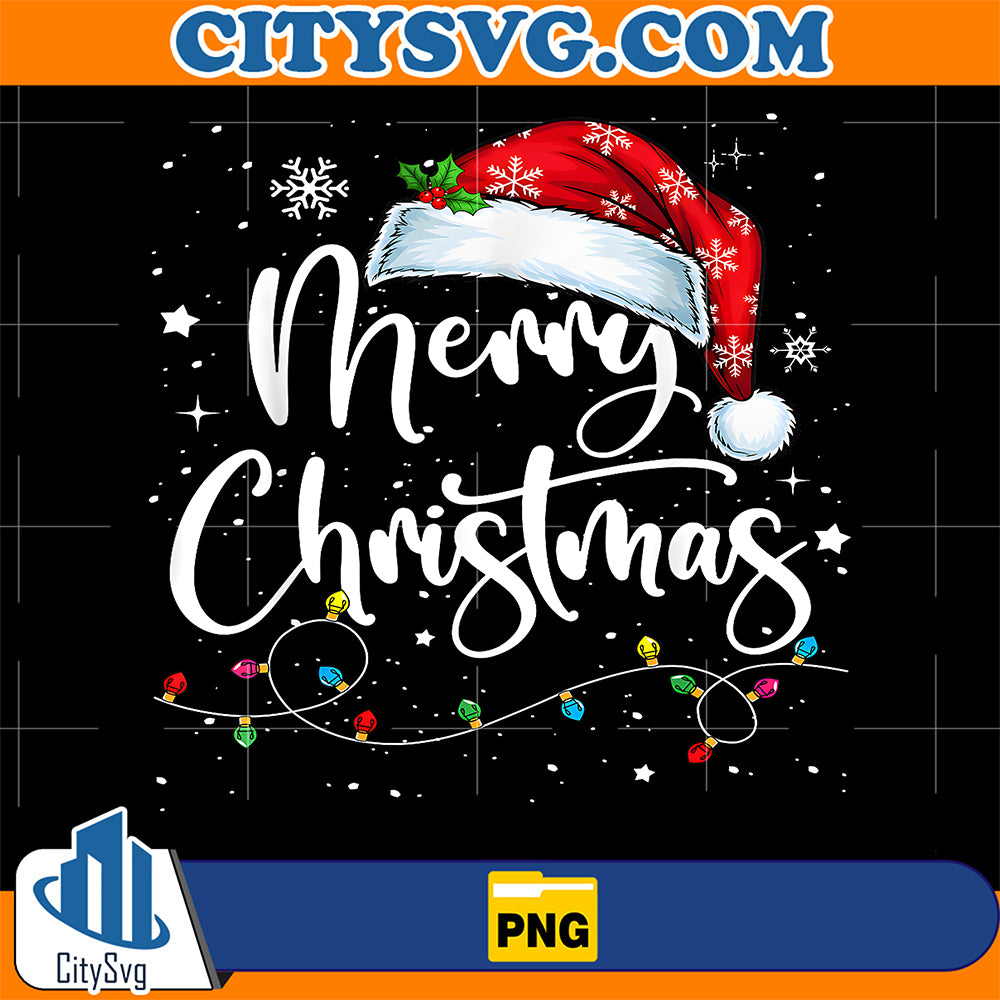 Merry-Christmas-Lights-Santa-Hat-Xmas-Family-Matching-Png
