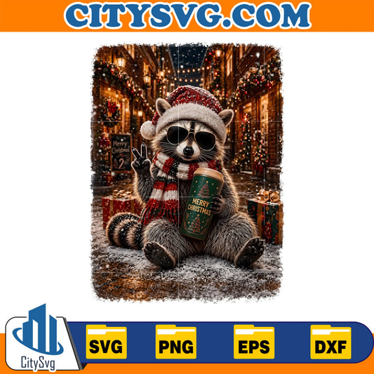 Merry-Christmas-Raccoon-Cute-Raccoon-Drinking-Iced-Coffee-Svg