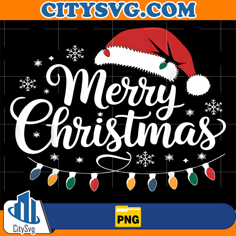 Merry Christmas Santa Hat Xmas Lights Red Family Png CitySvg