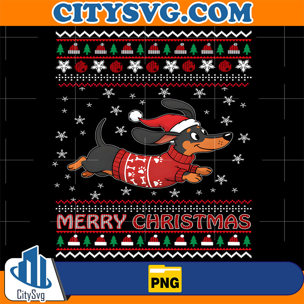 Merry-Christmas-Sweater-Wiener-Dog-Png