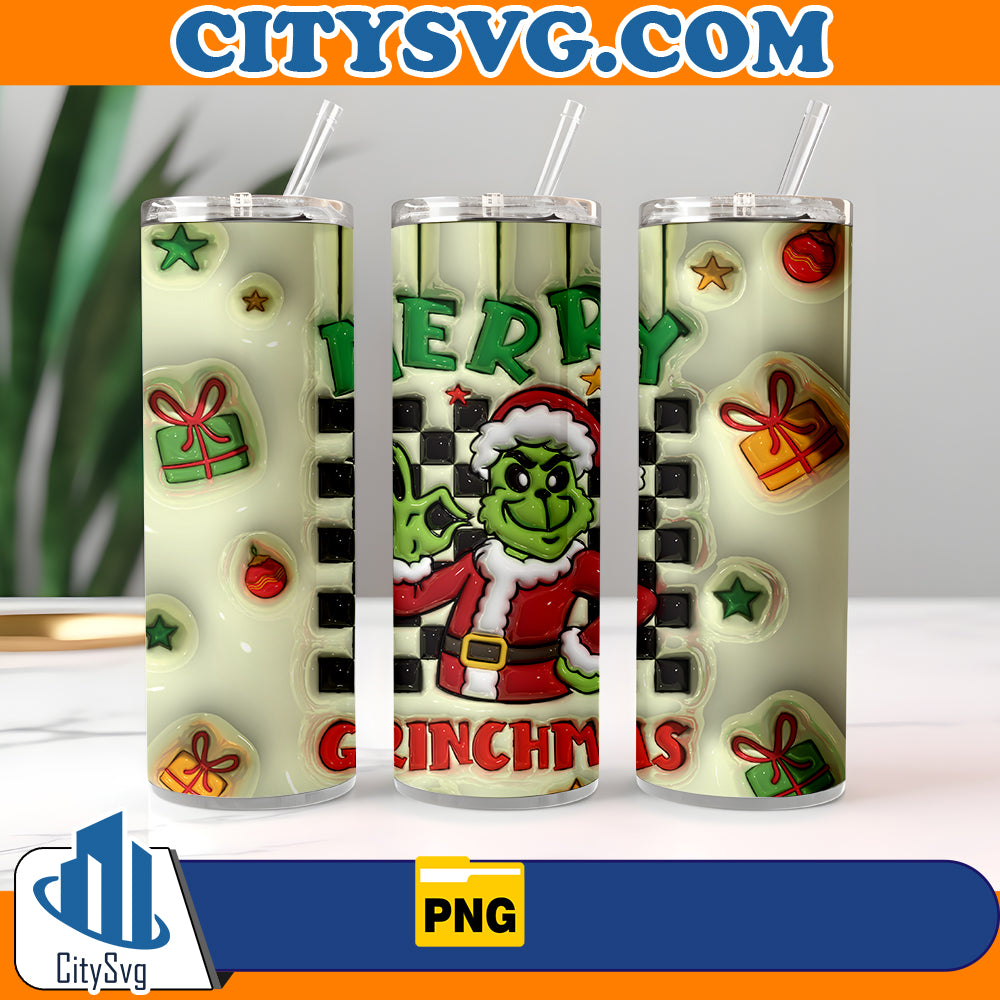 3D Merry Grinchmas Inflated Tumbler Png