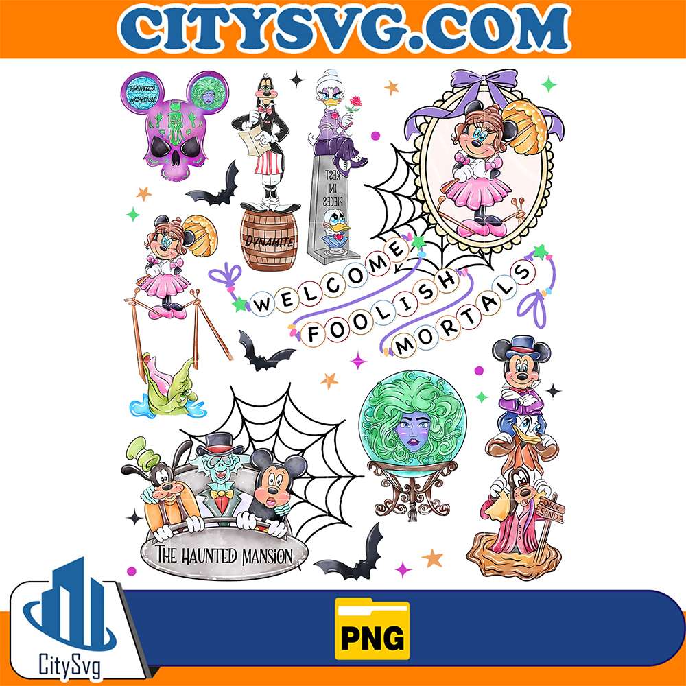 Mickey-Minnie-And-Friends-Haunted-Mansion-Halloween-Frame-Bow-Locket-Coquette-Style-Png