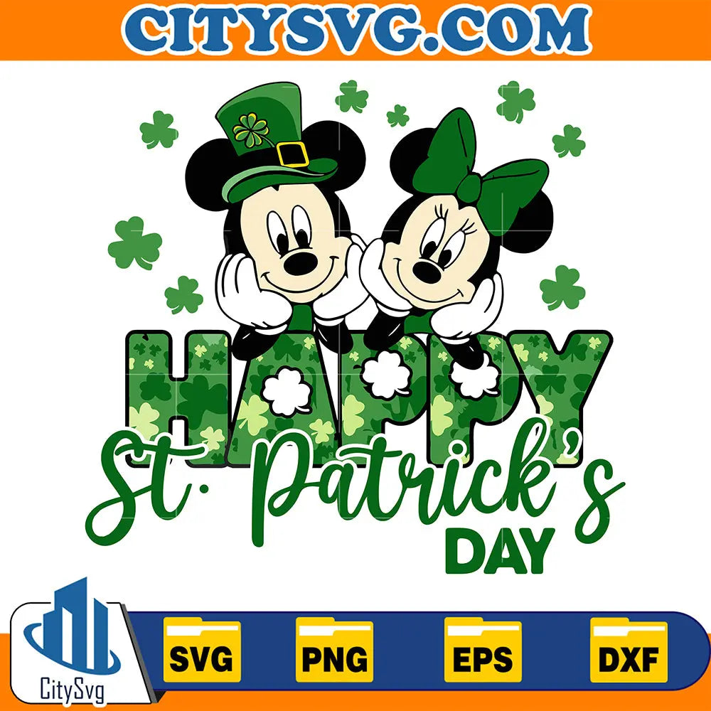MickeyAndMinnieHappyStPatricksDayShamrockSvg