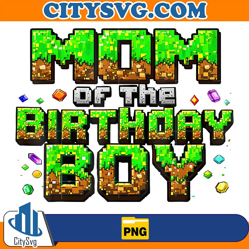 Mom-Of-The-Birthday-Boy-Matching-Pixel-Family-Png
