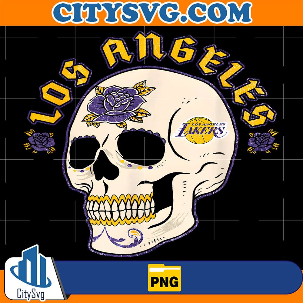 NBA-Los-Angeles-Lakers-Halloween-Floral-Skull-Png