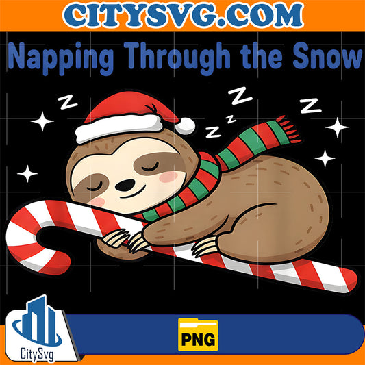 Napping-Through-The-Snow-Christmas-Sloth-Candy-Cane-Png