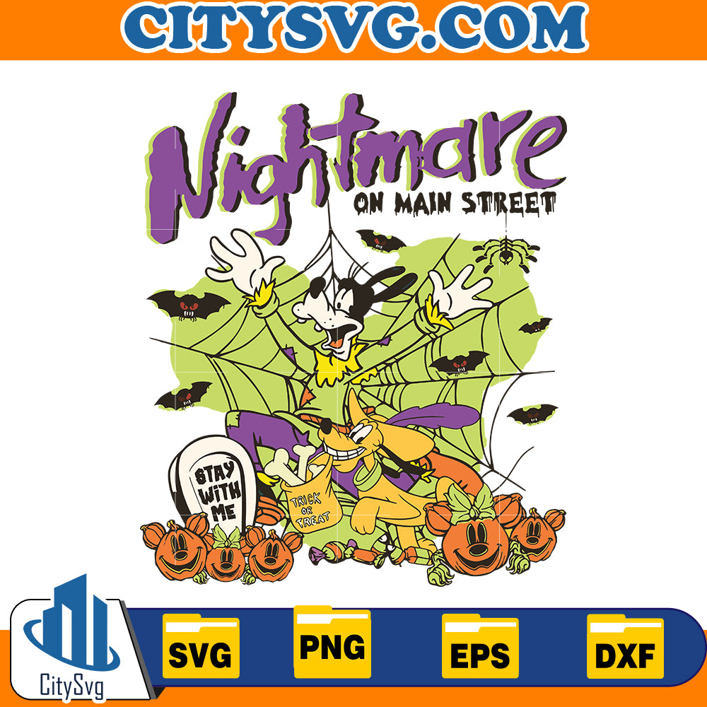 Nightmare on Main Street Goofy and Pluto Halloween Svg