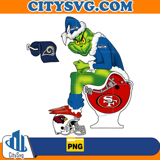 OfficialSeattleSeahawksGrinchSittingOnSanFrancisco49ersToiletAndStepOnArizonaCardinalsHelmetChristmasPng