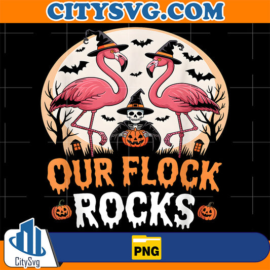 Our-Flock-Rocks-Flamingo-Halloween-Costume-Matching-Family-Png