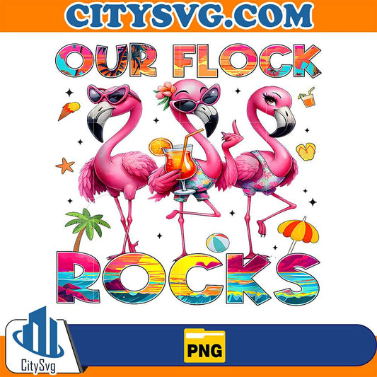 Our-Flock-Rocks-Flamingo-Summer-Vacation-Family-Png