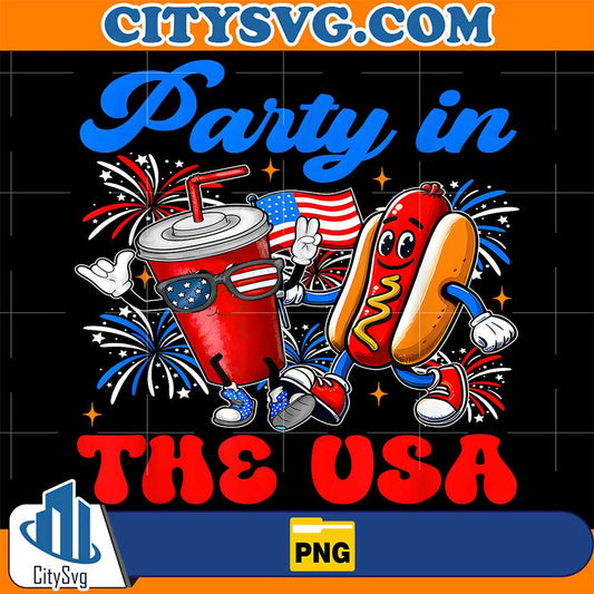 Party-In-The-USA-4th-Of-July-Cute-Soda-And-Hotdog-Patriotic-Png