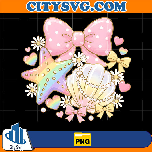Pastel-Bow-Seashell-Starfish-Summer-Vibes-Png