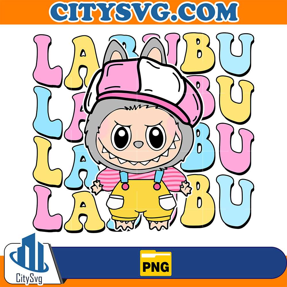 Pastel-Labubu-Cute-Outfit-Pink-Hat-Yellow-Overalls-Png