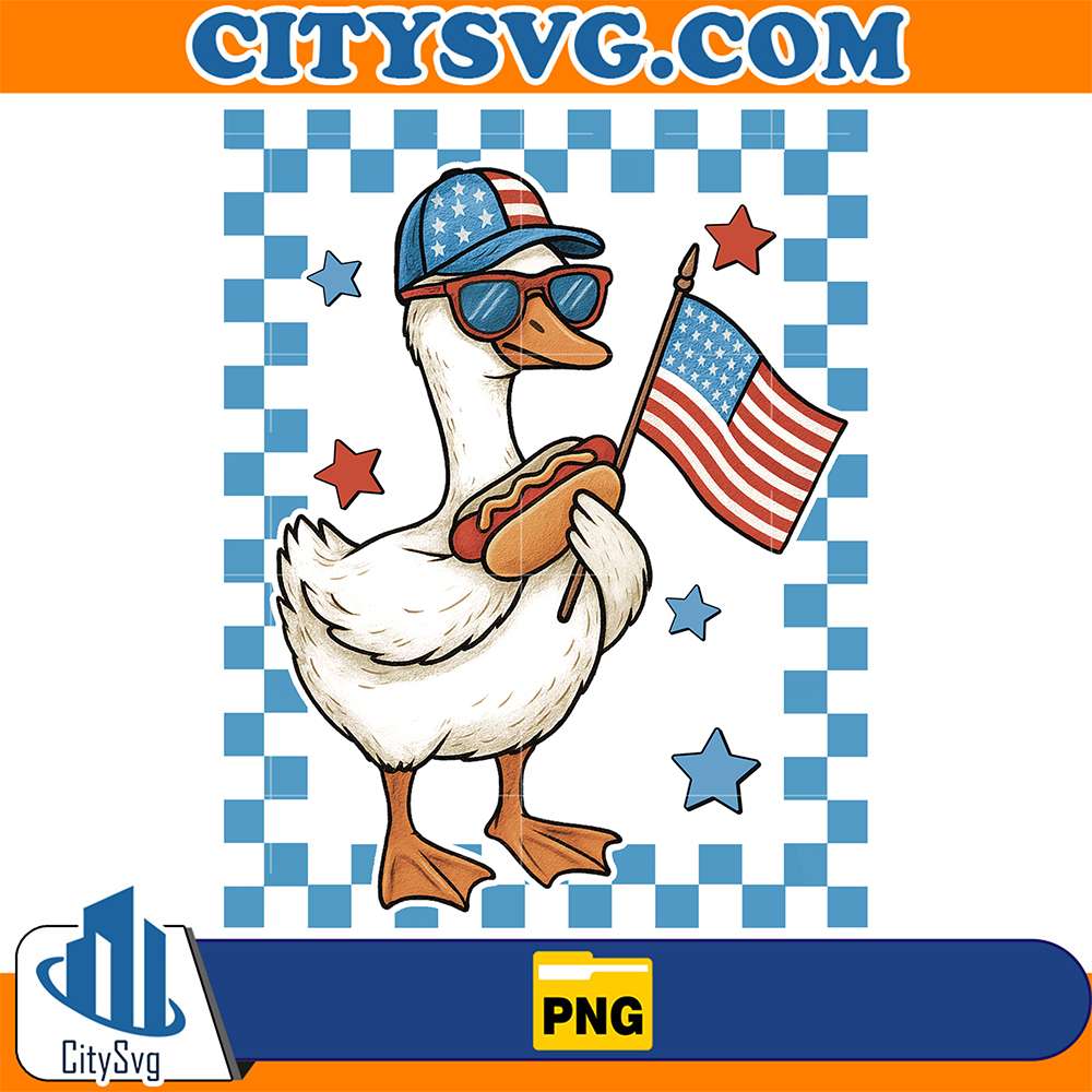 Patriotic-Boy-Goose-With-Hotdog-And-USA-Flag-Png