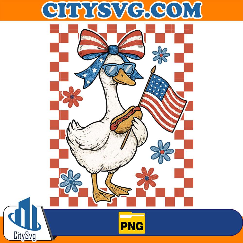 Patriotic-Girl-Goose-With-Hotdog-And-USA-Flag-Png