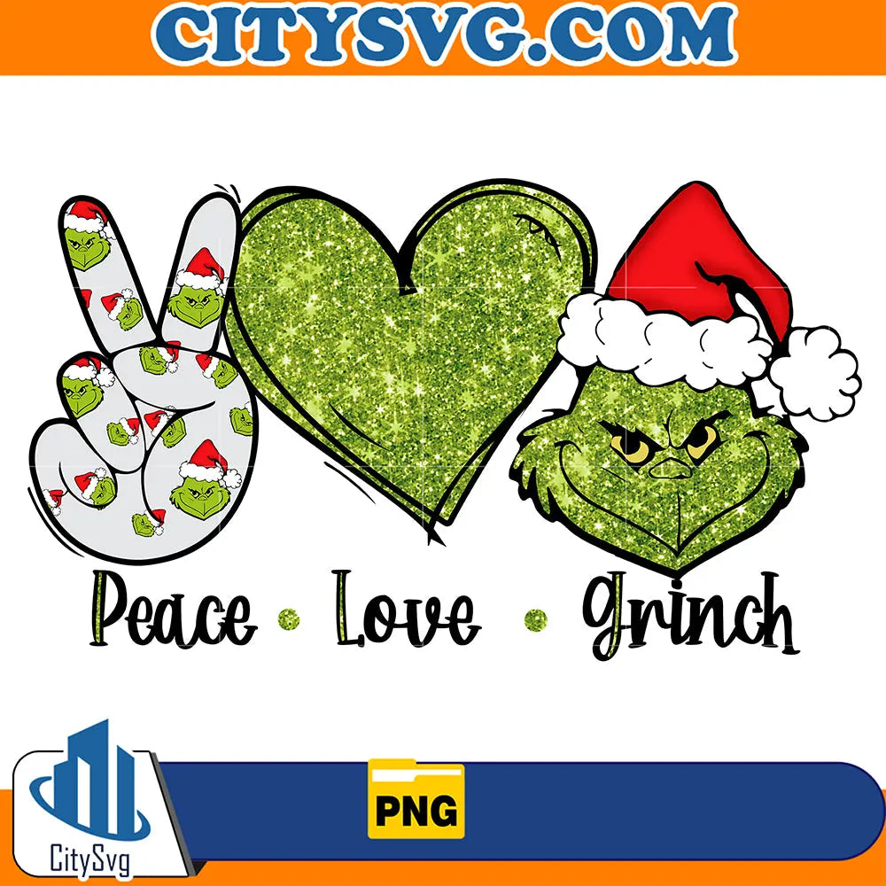 PeaceLoveGrinchGlitterChristmasPng