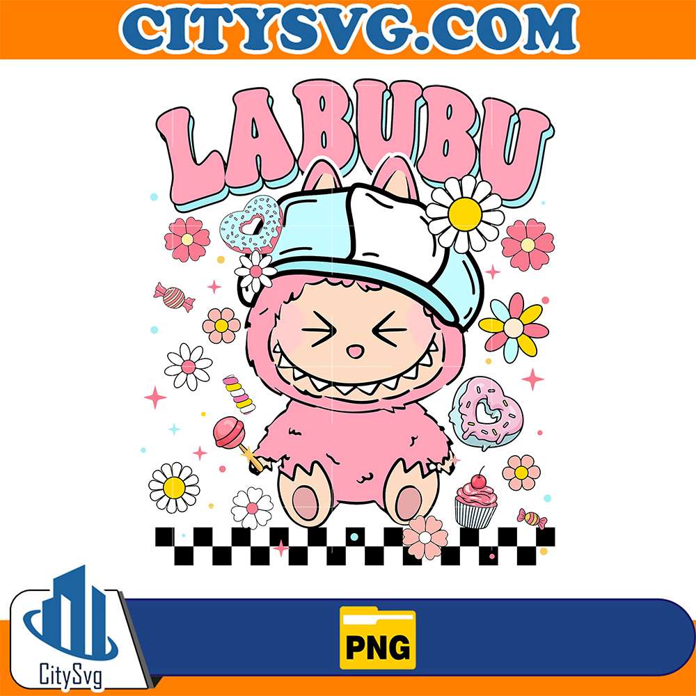 Pink-Labubu-Cute-Kawaii-Bunny-Candy-And-Flowers-Png