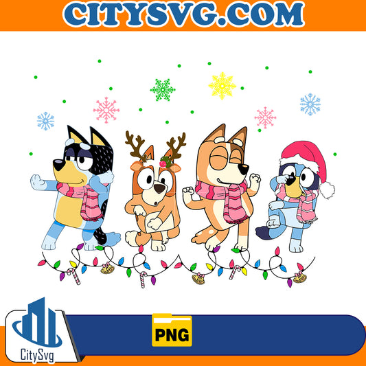 Pink Bluey Family Christmas Png