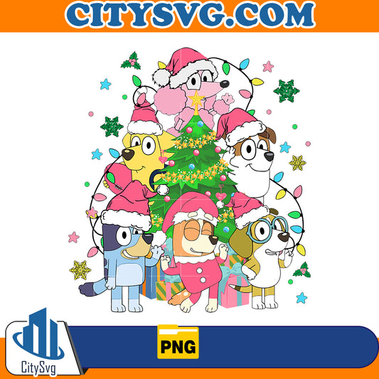 Pink Bluey Family Christmas Png