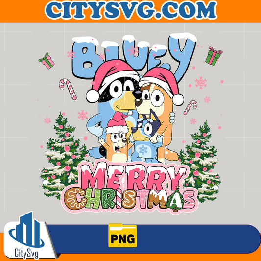 Pink Bluey Merry Christmas Png