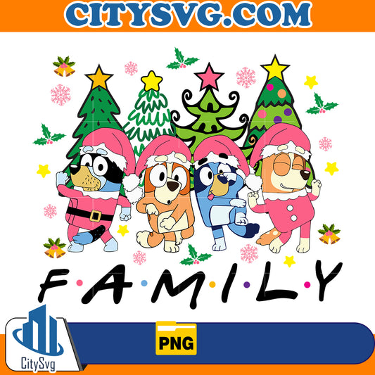 Pink Bluey Family Christmas Png