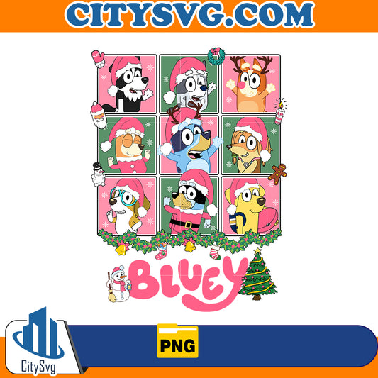 Pink Bluey Family Christmas Png