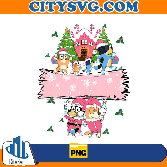 Pink Bluey Family Christmas Png