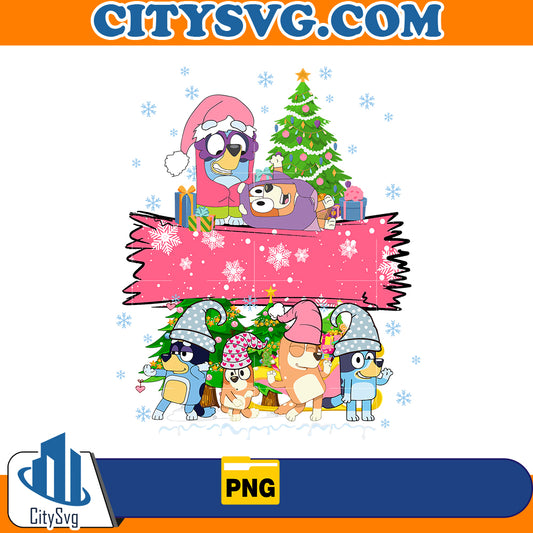 Pink Bluey Family Christmas Png