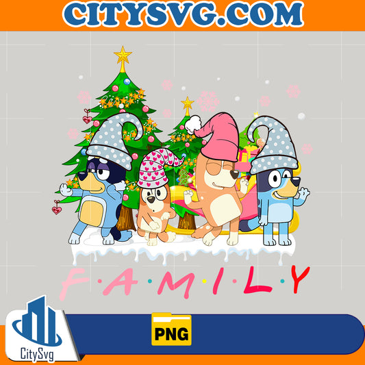 Pink Bluey Family Gnomes Christmas Png