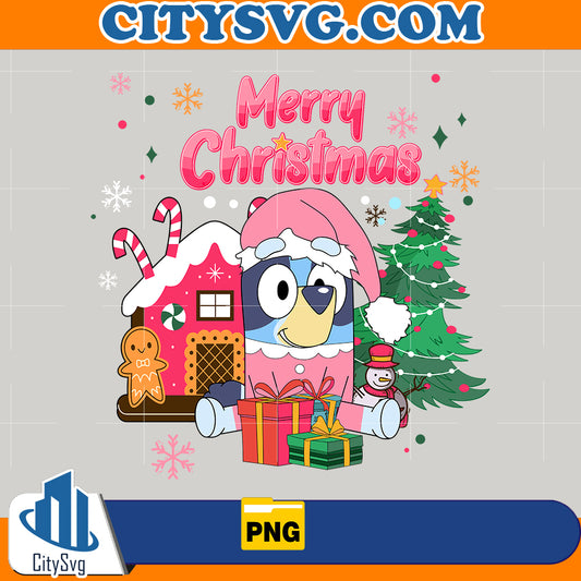 Pink Bluey Merry Christmas Png