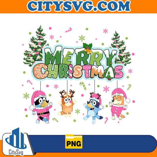 Pink Bluey Merry Christmas Png