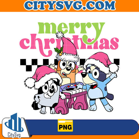 Pink Bluey Merry Christmas Png