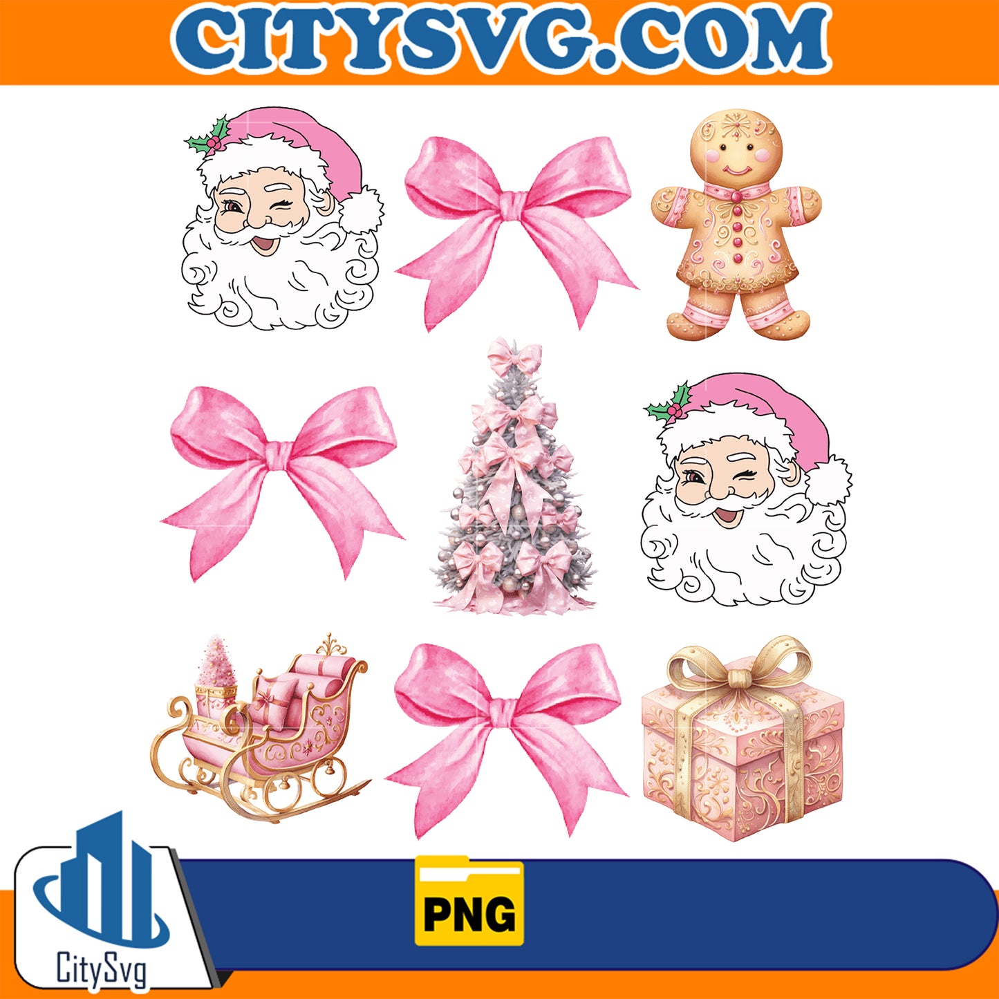 PinkCoquetteBowChristmasSantaClausGingerbreadPng