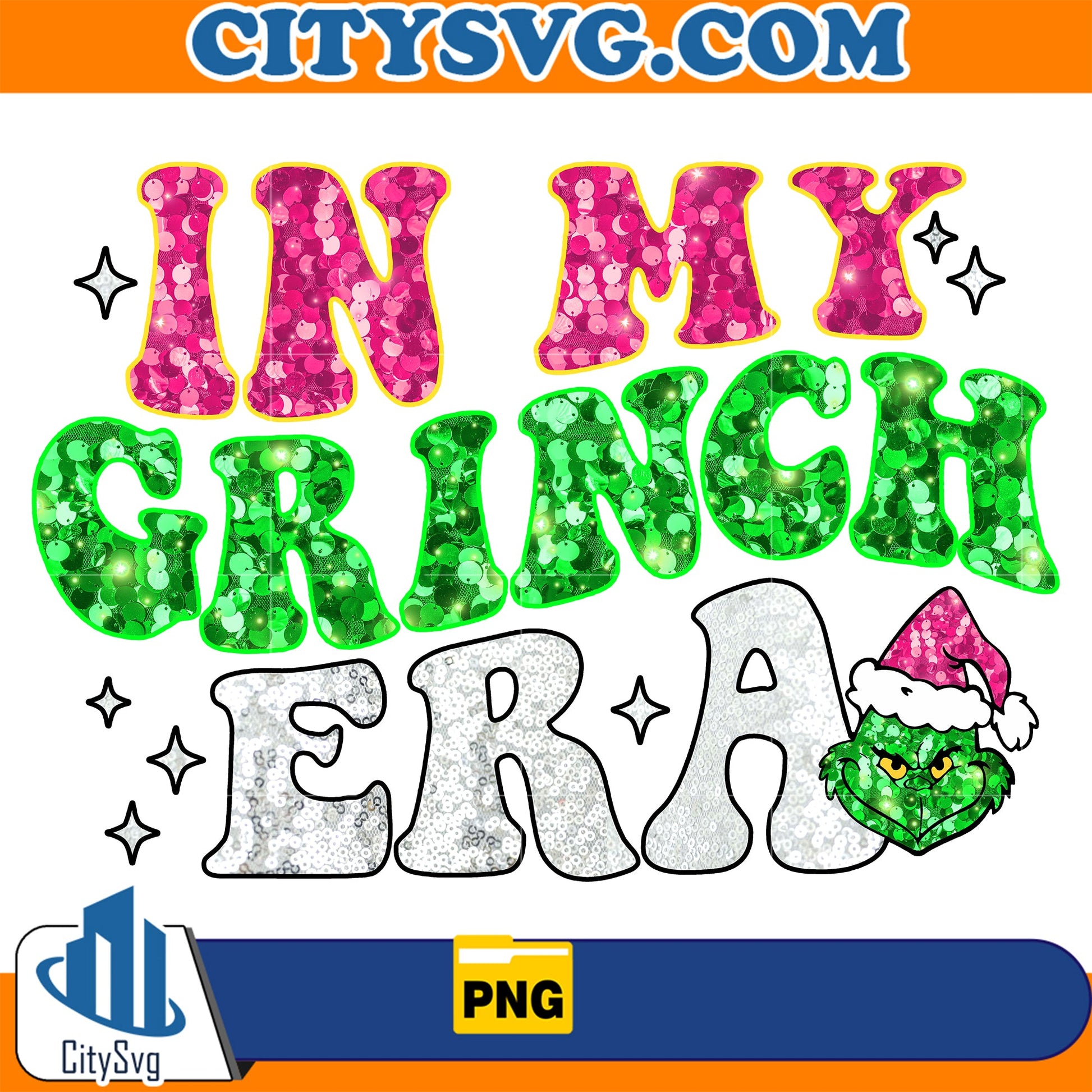 Pink Faux Sequin In My Grinch Era Png CitySvg