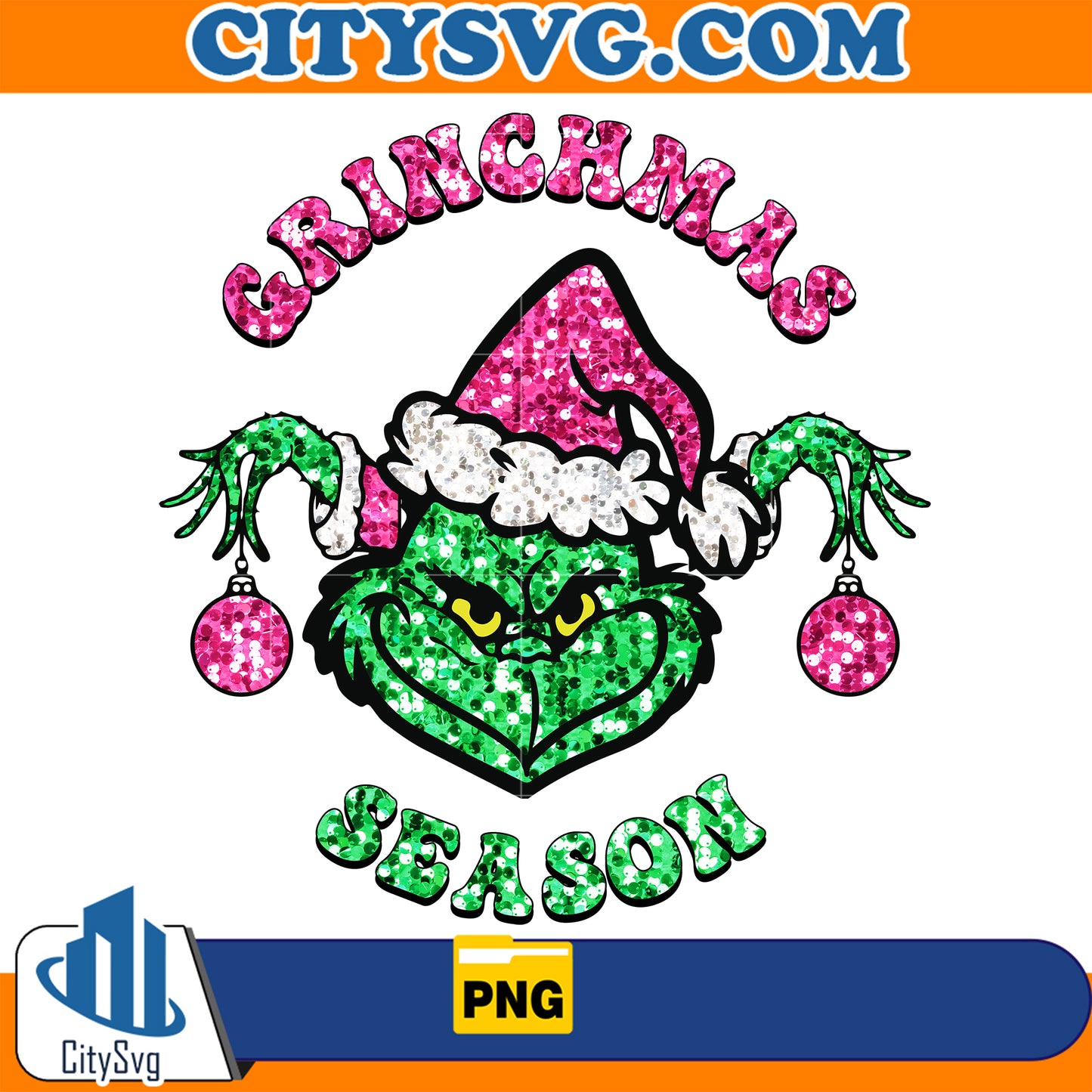 Pink Faux Sequin Grinchmas Season Png