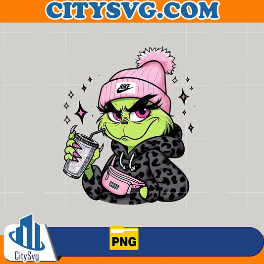PinkGirlGrinchCoffeePng