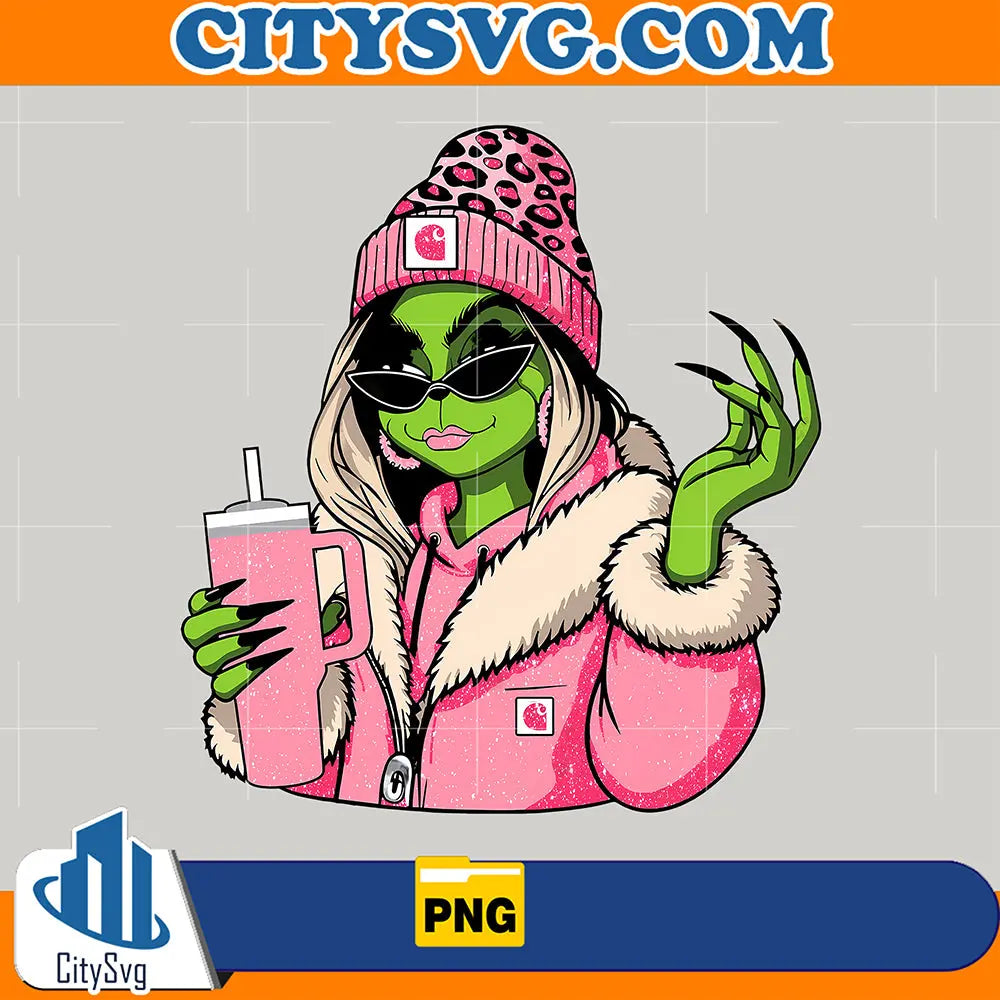 PinkGlitterGrinchCartoonBoujeeLeopardPng