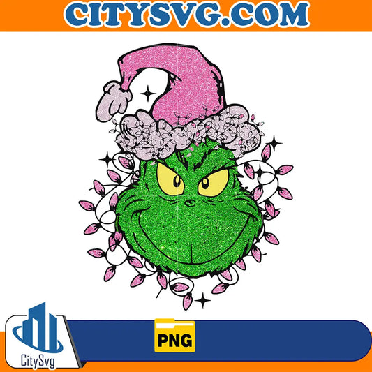 PinkGrinchFaceChristmasPng
